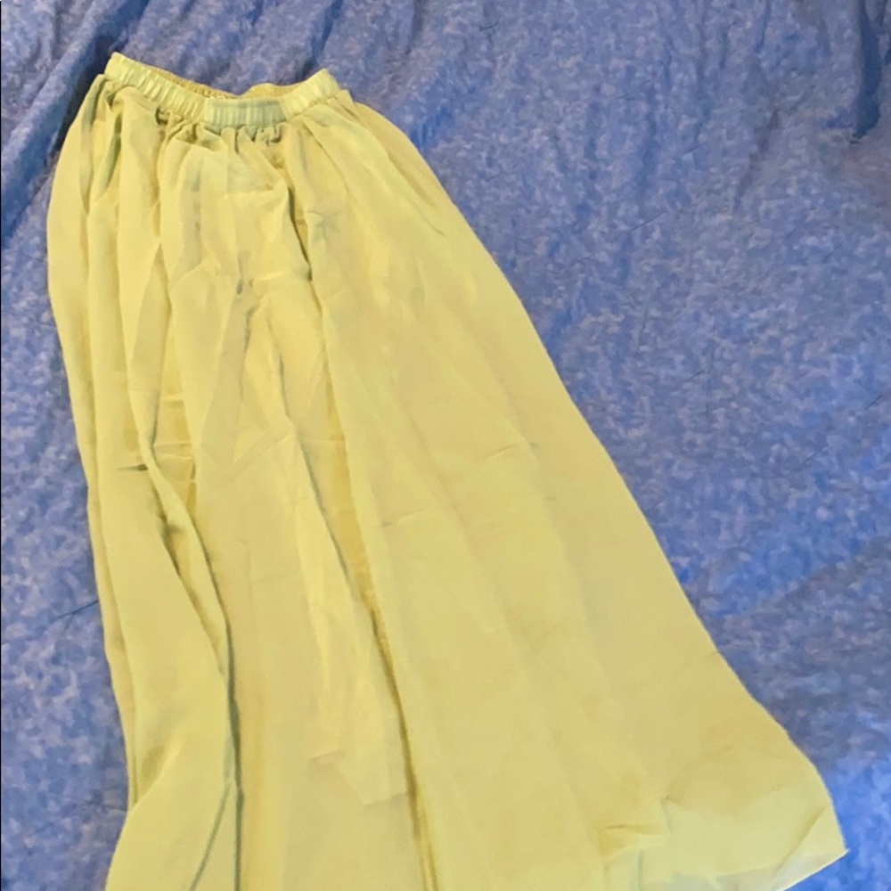 Olive green maxi skirt! Sheer with lace over it!